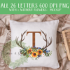 Watercolor Fall Floral Antler Monogram Alphabet - DESIGN FILES FOR SUBLIMATION