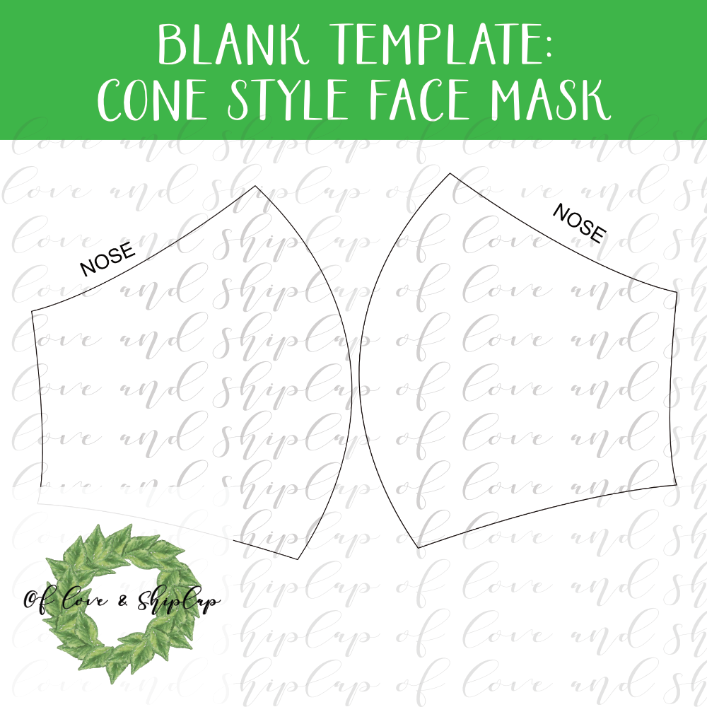 CONE STYLE FACEMASK TEMPLATE DIGITAL FILE FOR SUBLIMATION Of Love