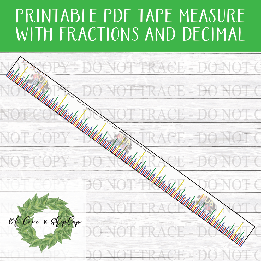 PRINTABLE PDF RULER WITH FRACTIONS AND DECIMALS – DIGITAL FILE FOR  SUBLIMATION – Of Love and Shiplap