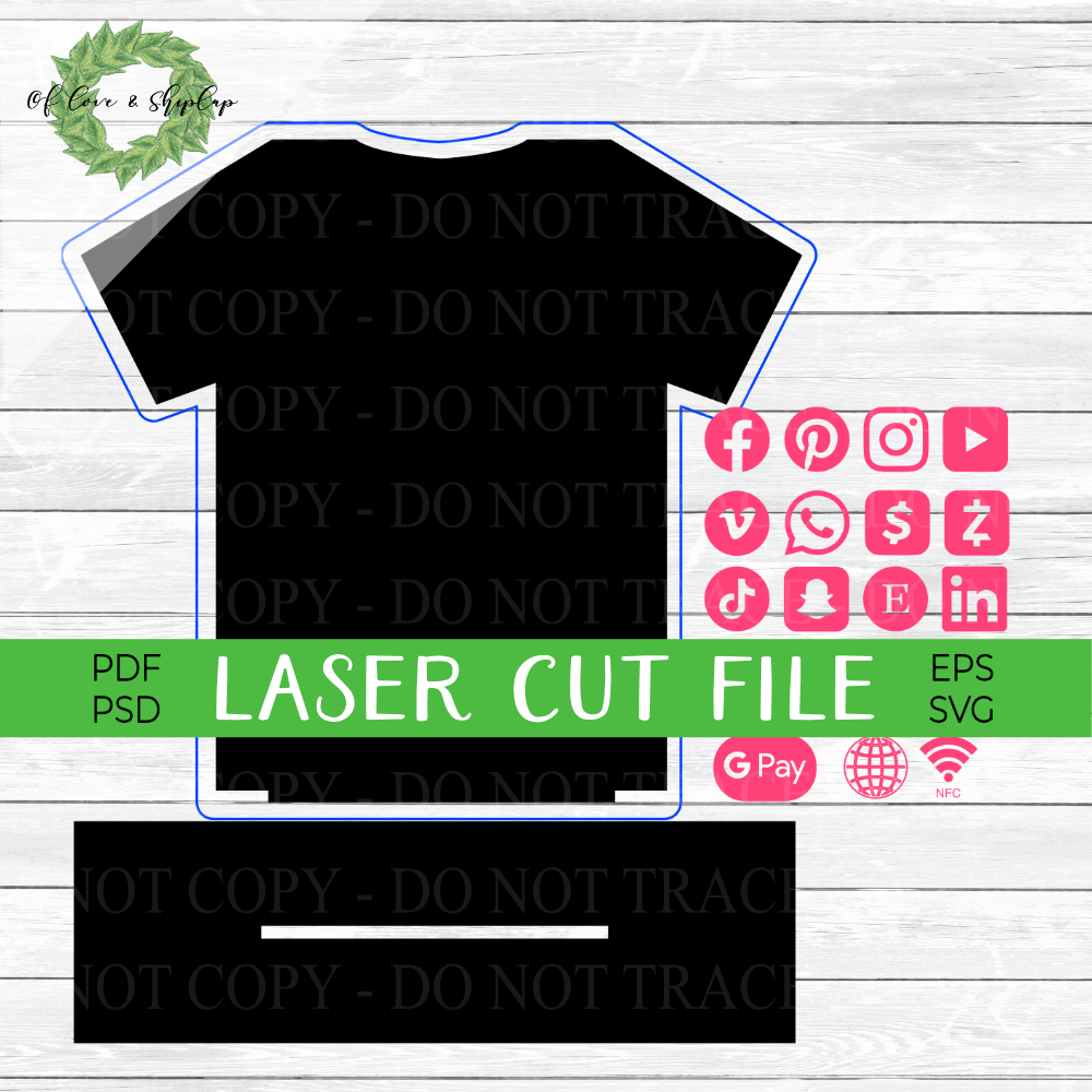 T-shirt Scan Stand w. Social Media & Pay Logos - Laser Cut File
